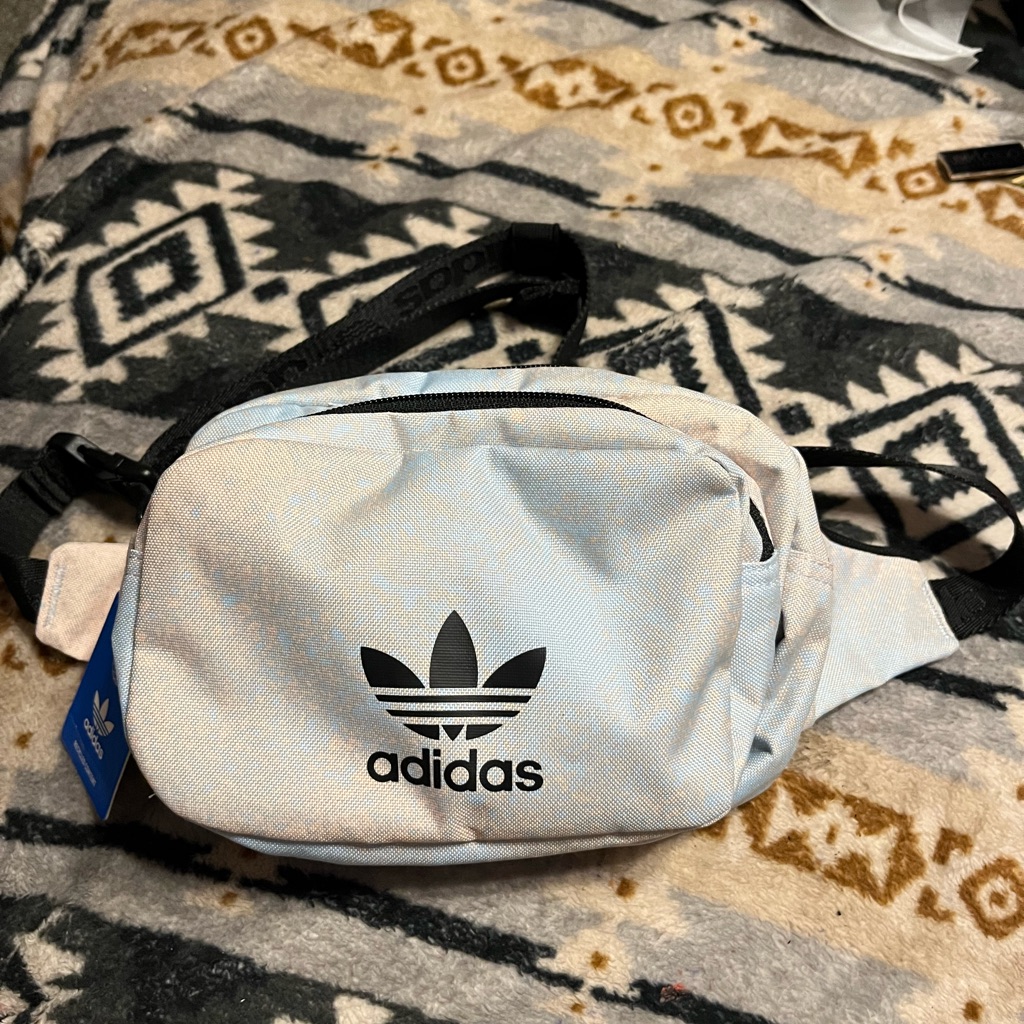 Adidas Nwt Spray Painted Blue And Orange Recycled Polyester Waist Bag